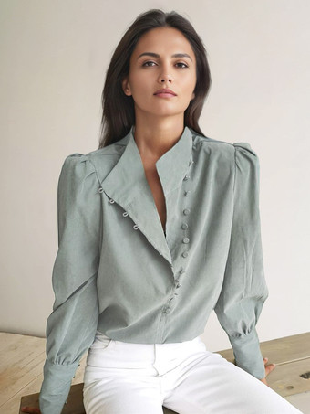 Shirt für Frauen Weiß V-Ausschnitt Klassische Langarm-Polyester-Tops
