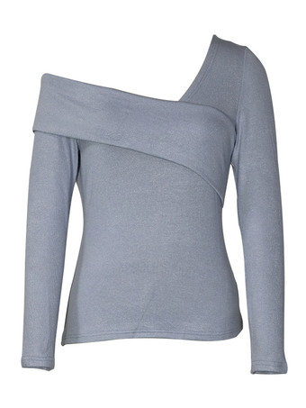 女性用バーガンディ レイヤリング トップ 長袖 ワンショルダー クロスオーバー アンダーシャツ