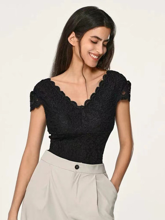 ボディスーツ ホワイト レース ポリエステル トップス 女性用