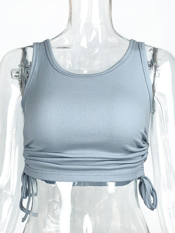 シンプルなキャミソールトップス ラウンドネック ドローストリング コンバーチブル カジュアル キャミソール