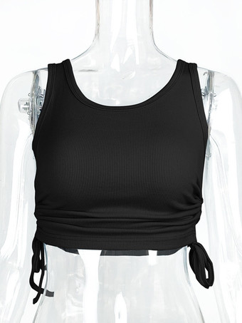 シンプルなキャミソールトップス ラウンドネック ドローストリング コンバーチブル カジュアル キャミソール