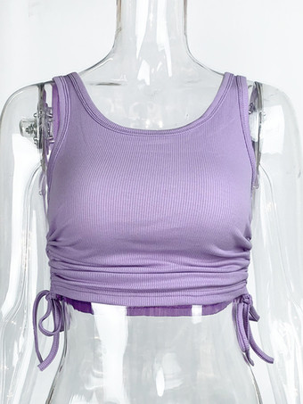 シンプルなキャミソールトップス ラウンドネック ドローストリング コンバーチブル カジュアル キャミソール