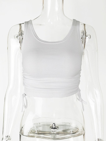 シンプルなキャミソールトップス ラウンドネック ドローストリング コンバーチブル カジュアル キャミソール