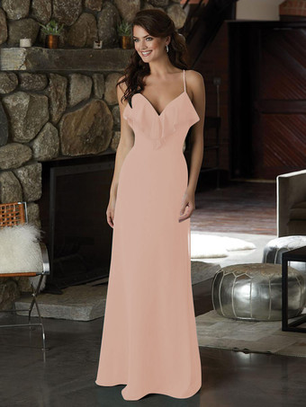 ソフトピンクブライドメイドドレス シフォン Aライン マキシレングス プロムドレス