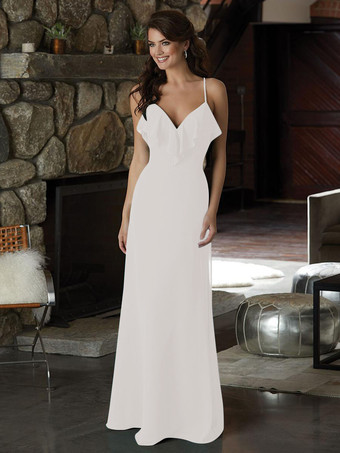 ホワイトブライドメイドドレス シフォン Aライン マキシレングス プロムドレス