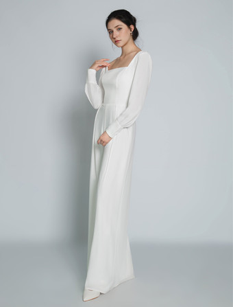 アイボリー ブライダル ジャンプスーツ マキシレングス Aライン スクエアネック 長袖 ウェディング衣装 自由なカスタマイズ