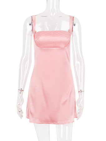 ソフトピンクのボディコンドレス、スクエアネック、ストラップ、バックレス、ジッパー、セクシー、パーティーミニドレス 2025