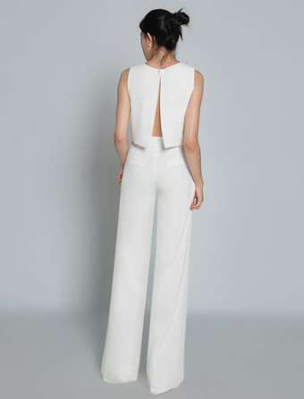 アイボリーブライダルツーピースセットフロアレングスAラインジュエルネックノースリーブウェディングツーピースセット無料カスタマイズ