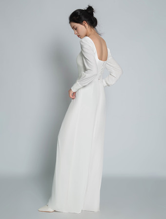 アイボリー ブライダル ジャンプスーツ マキシレングス Aライン スクエアネック 長袖 ウェディング衣装 自由なカスタマイズ