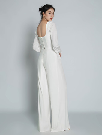 アイボリー ブライダル ジャンプスーツ マキシレングス Aライン スクエアネック 長袖 ウェディング衣装 自由なカスタマイズ