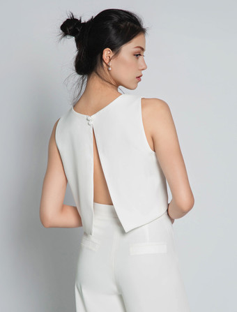 アイボリーブライダルツーピースセットフロアレングスAラインジュエルネックノースリーブウェディングツーピースセット無料カスタマイズ