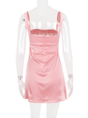 ソフトピンクのボディコンドレス、スクエアネック、ストラップ、バックレス、ジッパー、セクシー、パーティーミニドレス 2025