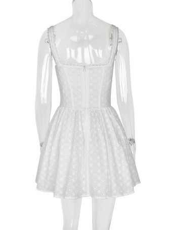 リトルホワイトドレス ワイドストラップ アイレットトリム コテージコア ミニドレス