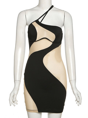 センシュアルなボディコンドレス ワンショルダー イリュージョン クラブ ナイトアウト ミニドレス