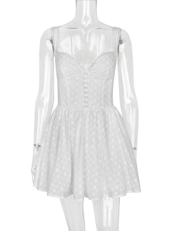 リトルホワイトドレス ワイドストラップ アイレットトリム コテージコア ミニドレス