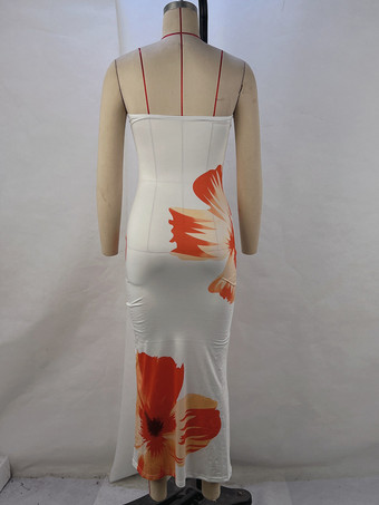 サマードレス プリント ストラップレス バックレス ロングビーチドレス