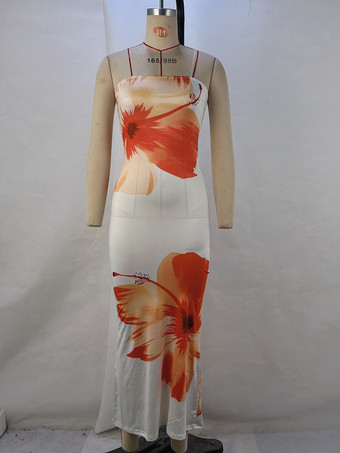 サマードレス プリント ストラップレス バックレス ロングビーチドレス