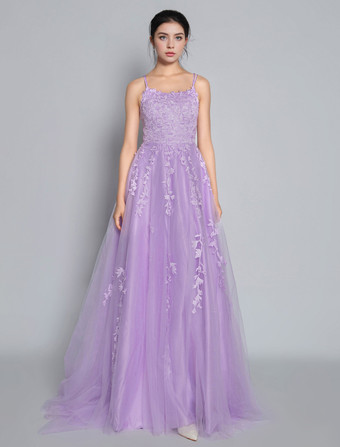 プロムドレスラベンダー A ライン V ネック ノースリーブ レースアップ バックレス クロス ロング レース パーティー ドレス 結婚式のゲストドレス 無料カスタマイズ