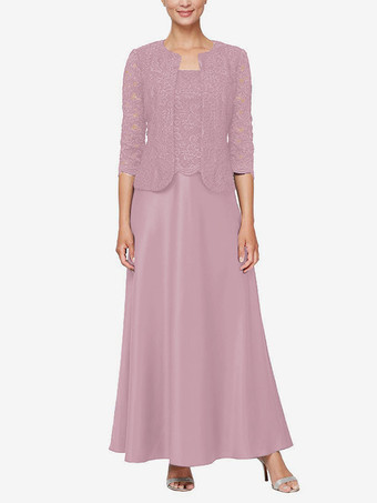 ライラックブライダルマザードレス スクエアネック 長袖 Aライン レース ゲストドレス 結婚式用