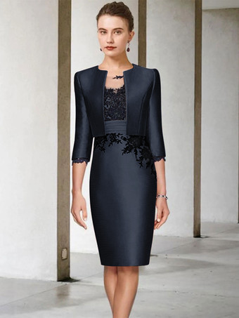 ブライダルマザードレス ジュエルネック ハーフスリーブ シースレース 膝丈 ゲストドレス 結婚式用 無料カスタマイズ