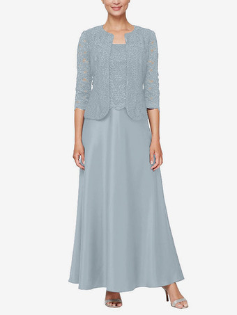 ベビーブルーブライダルマザードレス スクエアネック 長袖 Aライン レース ゲストドレス 結婚式用