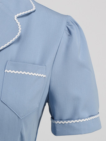 アクアティックドレス ボタン リングディテール 半袖 レトログラマー ミディドレス