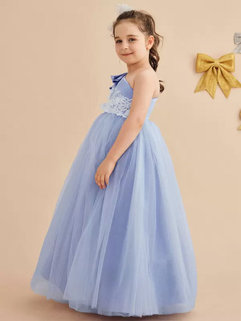 ウェディング フラワーガールドレス 特別な日のドレス ベビーブルー ノースリーブ リボン