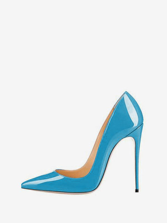 ブルー 女性ハイヒール先のとがったつま先スティレットヒール肌色ハイヒール