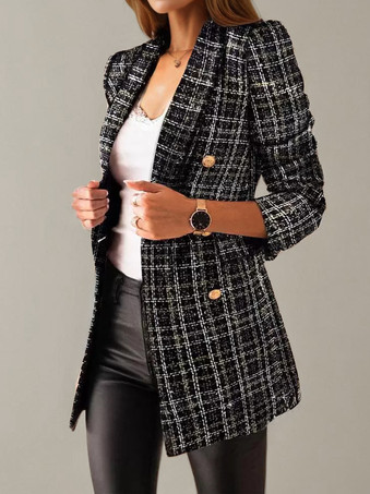 noir Blazer Femme avec Manches Longues à Col Revers avec Boutons Imprimés