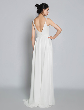 ブライダルジャンプスーツ シフォン フロアレングス ジャンプスーツ ジュエルネック ノースリーブ スパゲッティストラップ アイボリー