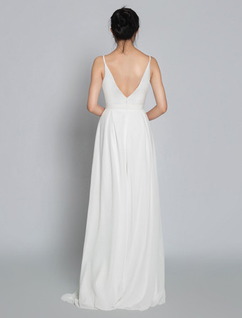 ブライダルジャンプスーツ シフォン フロアレングス ジャンプスーツ ジュエルネック ノースリーブ スパゲッティストラップ アイボリー