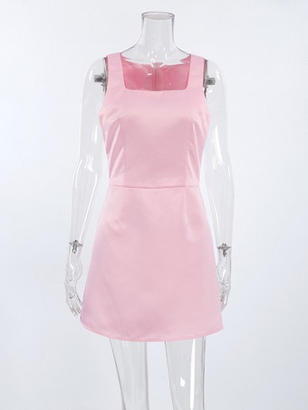 Summer Dress Mini Dresses Blue Square Neck Polyester Beach Dress