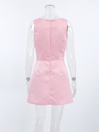 Summer Dress Mini Dresses Blue Square Neck Polyester Beach Dress