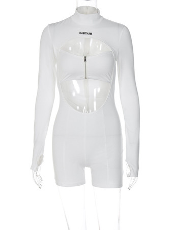 クラブジャンプスーツ セクシーなポリエステル 長袖 ジュエルネック ジッパー 大人のクラブウェア