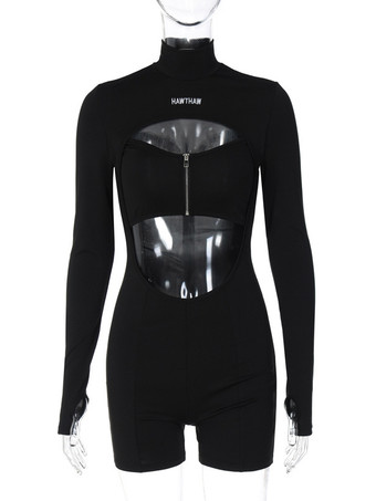 クラブジャンプスーツ セクシーなポリエステル 長袖 ジュエルネック ジッパー 大人のクラブウェア