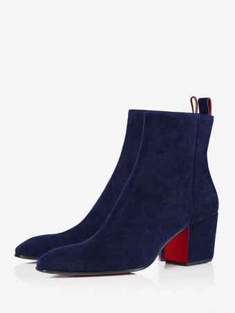 azul Botas Chelsea de tacón de bloque para hombre Botas de tobillo para vestido de fiesta de gamuza con cremallera negra