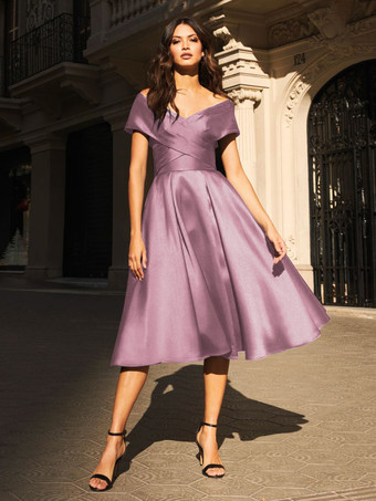 ライラックブライダルマザードレス Vネック ノースリーブ プリーツ Aライン ゲストドレス 結婚式用