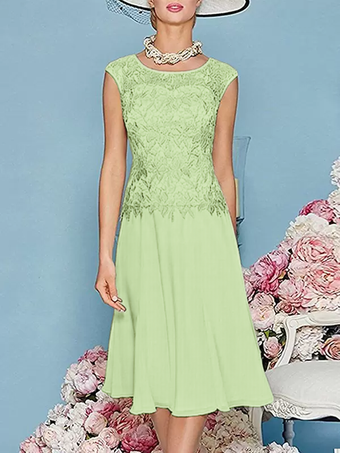 パステルグリーンマザードレス ジュエルネック 七分袖 ティー丈 Aライン ゲストドレス 結婚式用