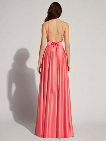 イブニングドレス Aライン Vネック 弾性シルクのようなサテン マキシレングスフォーマルパーティードレス 無料カスタマイズ