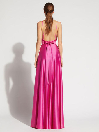 イブニングドレス Aライン Vネック 弾性シルクのようなサテン マキシレングスフォーマルパーティードレス 無料カスタマイズ