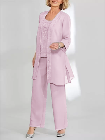 ライラック花嫁の母親のためのパーティードレス ジュエルネック ノースリーブ ツーピース レース 足首丈 結婚式ゲストドレス