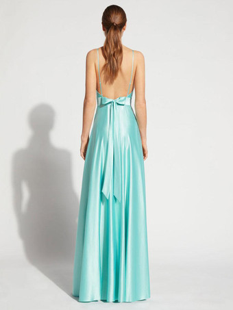 イブニングドレス Aライン Vネック 弾性シルクのようなサテン マキシレングスフォーマルパーティードレス 無料カスタマイズ