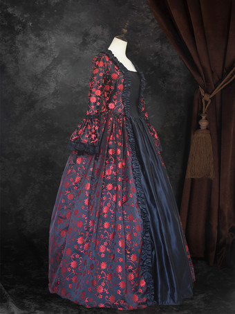 ブラック ゴールド レトロ コスチューム レディース マリー アントワネット コスチューム 花柄 レースアップ サテン生地 セット チョーカー ゴシック 18世紀 コスチューム