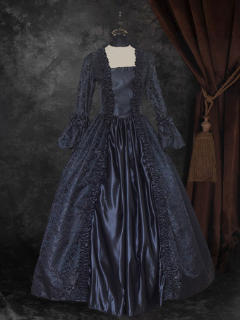 ブラック ゴールド レトロ コスチューム レディース 花柄 マリー アントワネット コスチューム レースアップ サテン生地 セット ドレス チョーカー ゴシック 18世紀 コスチューム