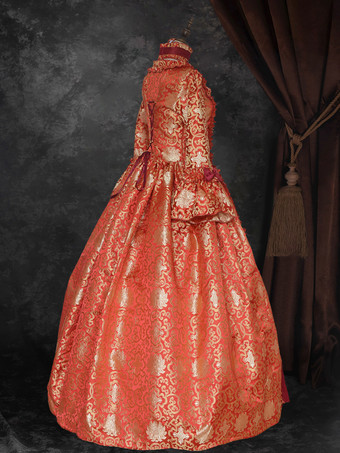 Ture レッド レトロ コスチューム レースアップ サテン生地 花柄 プリント ドレス 女の子 ゴシック マリー アントワネット コスチューム セット ヴィンテージ クロージング バーガンディ