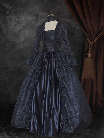 ブラック ゴールド レトロ コスチューム レディース 花柄 マリー アントワネット コスチューム レースアップ サテン生地 セット ドレス チョーカー ゴシック 18世紀 コスチューム