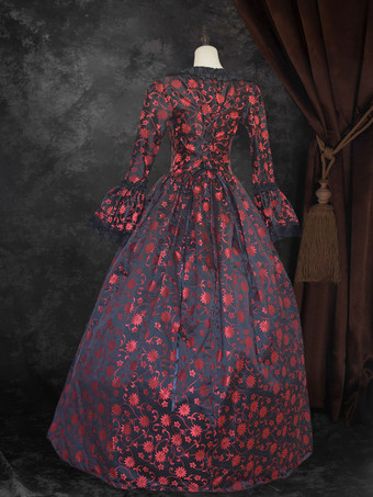 ブラック ゴールド レトロ コスチューム レディース マリー アントワネット コスチューム 花柄 レースアップ サテン生地 セット チョーカー ゴシック 18世紀 コスチューム