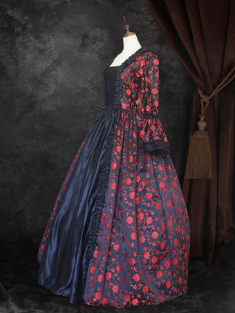 ブラック ゴールド レトロ コスチューム レディース マリー アントワネット コスチューム 花柄 レースアップ サテン生地 セット チョーカー ゴシック 18世紀 コスチューム