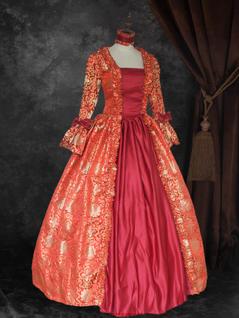 Ture レッド レトロ コスチューム レースアップ サテン生地 花柄 プリント ドレス 女の子 ゴシック マリー アントワネット コスチューム セット ヴィンテージ クロージング バーガンディ