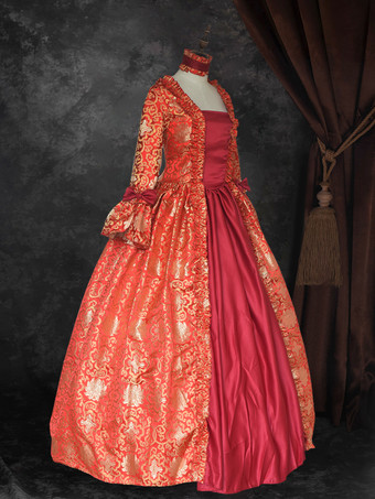 Ture レッド レトロ コスチューム レースアップ サテン生地 花柄 プリント ドレス 女の子 ゴシック マリー アントワネット コスチューム セット ヴィンテージ クロージング バーガンディ